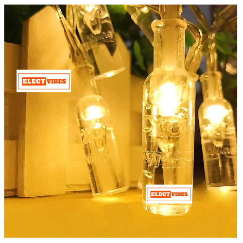 ELECTVIBES Bottle String Lights 14 LED, 3 Meter Plug-In, Warm white Fairy 14 Small Bottle Shape LED String Light | 14 LED, Plug Sourced, 4 Meter Long | Suitable for Diwali, Birthday, Festival, Wedding, Party, Patio, Lawn, Restaurants (Pack of 1, Warm White)