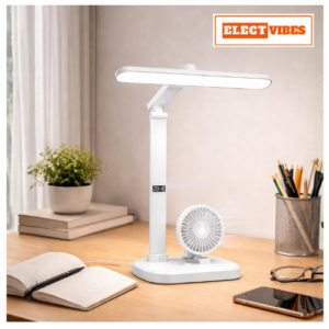 ELECTVIBES BreezeGlow Pro Design Rechargeable LED Table Lamp with Fan | Touch Control Desk Light | 2400mAh Battery | Adjustable Brightness & Color Temperature | USB Powered | ABS Material | White (PACK OF 1)