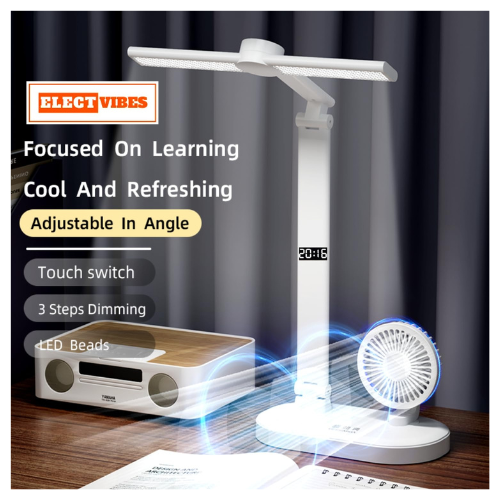 ELECTVIBES BreezeGlow Pro Design Rechargeable LED Table Lamp with Fan | Touch Control Desk Light | 2400mAh Battery | Adjustable Brightness & Color Temperature | USB Powered | ABS Material | White (PACK OF 1) - Image 6