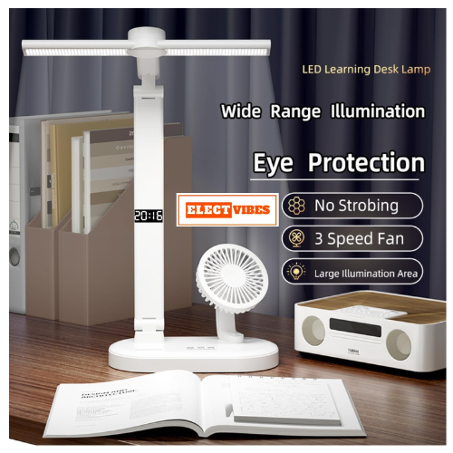 ELECTVIBES BreezeGlow Pro Design Rechargeable LED Table Lamp with Fan | Touch Control Desk Light | 2400mAh Battery | Adjustable Brightness & Color Temperature | USB Powered | ABS Material | White (PACK OF 1) - Image 7