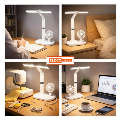 ELECTVIBES BreezeGlow Pro Design Rechargeable LED Table Lamp with Fan | Touch Control Desk Light | 2400mAh Battery | Adjustable Brightness & Color Temperature | USB Powered | ABS Material | White (PACK OF 1) - Image 2