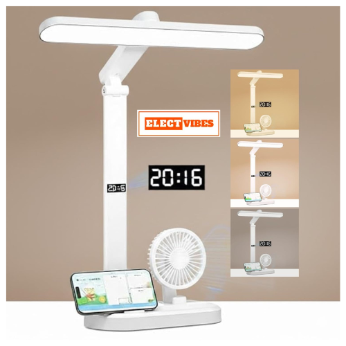 ELECTVIBES BreezeGlow Pro Design Rechargeable LED Table Lamp with Fan | Touch Control Desk Light | 2400mAh Battery | Adjustable Brightness & Color Temperature | USB Powered | ABS Material | White (PACK OF 1) - Image 3