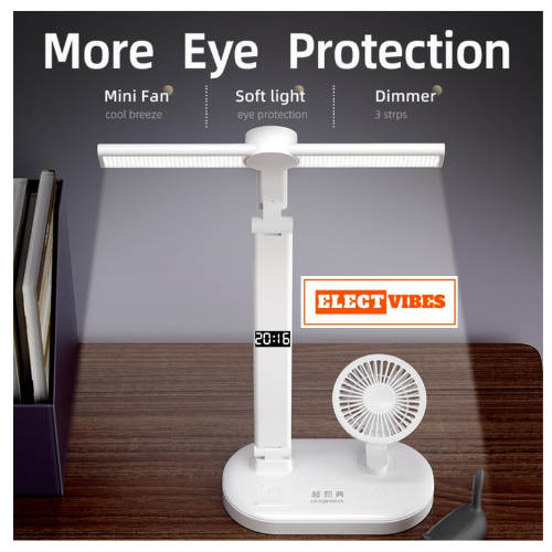 ELECTVIBES BreezeGlow Pro Design Rechargeable LED Table Lamp with Fan | Touch Control Desk Light | 2400mAh Battery | Adjustable Brightness & Color Temperature | USB Powered | ABS Material | White (PACK OF 1) - Image 4