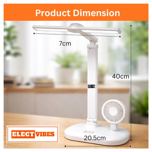ELECTVIBES BreezeGlow Pro Design Rechargeable LED Table Lamp with Fan | Touch Control Desk Light | 2400mAh Battery | Adjustable Brightness & Color Temperature | USB Powered | ABS Material | White (PACK OF 1) - Image 5