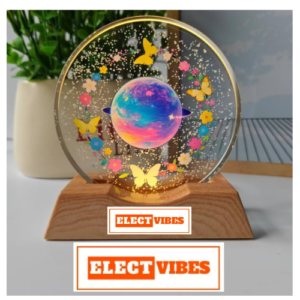 ELECTVIBES 3D Acrylic LED Night Light – Warm White & Colorful Planet, Butterfly Designs with Durable Plastic Base, Decorative Table Lamp for Bedroom, Living Room, Kids Room, Study & Home Décor Gifting (PACK OF 1)