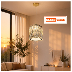 ELECTVIBES Crystal Aura Sparkle Pendant Ceiling Light Tricolor LED (Warm White, Cool White, Neutral) Switch Control Jhumar for Living Room, Bedroom, Dining Table & Hall (Pack of 1)