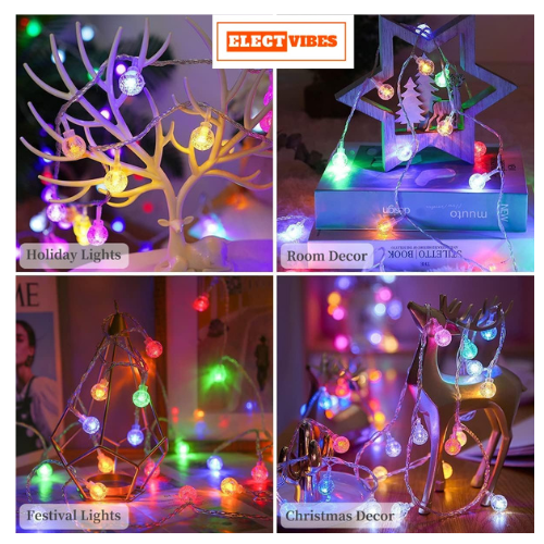 ELECTVIBES Crystal Ball LED String Light 14 LED, 3 Meter With Heavy Plug-In Crystal Ball String Lights Waterproof Fairy Lights for Bedroom, Garden, Diwali, Christmas, Wedding & Party Decoration WARM WHITE (PACK OF 1) - Image 36