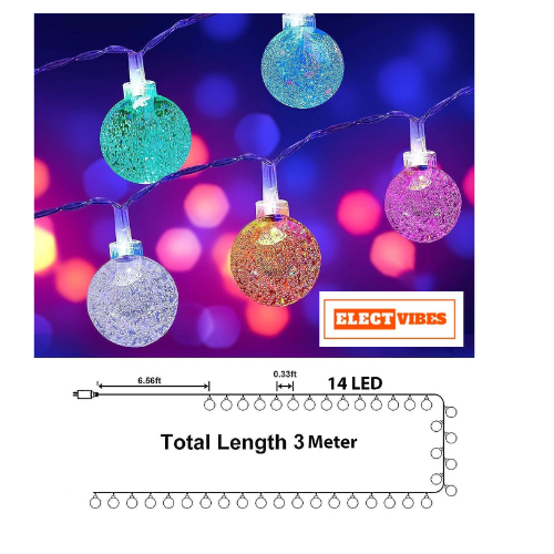 ELECTVIBES Crystal Ball LED String Light 14 LED, 3 Meter With Heavy Plug-In Crystal Ball String Lights Waterproof Fairy Lights for Bedroom, Garden, Diwali, Christmas, Wedding & Party Decoration WARM WHITE (PACK OF 1) - Image 38