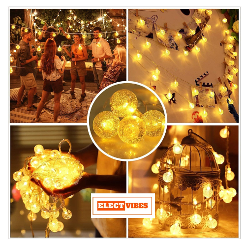 ELECTVIBES Crystal Ball LED String Light 14 LED, 3 Meter With Heavy Plug-In Crystal Ball String Lights Waterproof Fairy Lights for Bedroom, Garden, Diwali, Christmas, Wedding & Party Decoration WARM WHITE (PACK OF 1) - Image 27