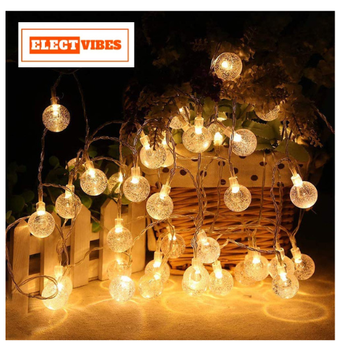 ELECTVIBES Crystal Ball LED String Light 14 LED, 3 Meter With Heavy Plug-In Crystal Ball String Lights Waterproof Fairy Lights for Bedroom, Garden, Diwali, Christmas, Wedding & Party Decoration WARM WHITE (PACK OF 1)