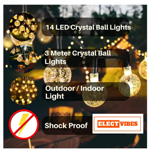 ELECTVIBES Crystal Ball LED String Light 14 LED, 3 Meter With Heavy Plug-In Crystal Ball String Lights Waterproof Fairy Lights for Bedroom, Garden, Diwali, Christmas, Wedding & Party Decoration WARM WHITE (PACK OF 1) - Image 23
