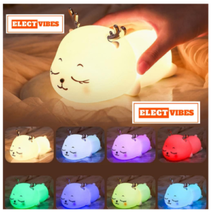 ELECTVIBES Cute Cat Touch Silicone Night Lamp – 7-Color LED Light, USB Rechargeable Multicolor Night Light for Kids Bedroom, Romantic Decor, Valentine Day Gift, Love Gift for Her, Couple Gift (PACK OF 1)