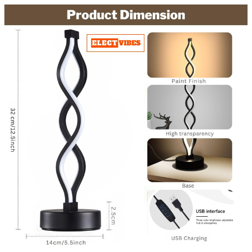 ELECTVIBES Double Helix Dimmable LED Table Lamp, Spiral LED Desk Lamp, Contemporary Minimalist Lighting Design, Creative Stylish Smart Dimmable Lamp for Living Room Bedroom Office Ideal Gift (PACK OF 1) - Image 7
