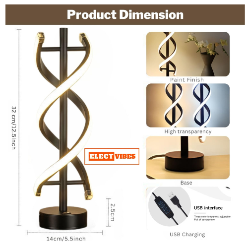 ELECTVIBES Modern DNA Helix Table Lamp LED Spiral Design Black Base with Warm Light Dual Spiral LED Table Lamp – Modern Acrylic Decorative Bedside Light with Warm Ambient Glow for Bedroom, Living Room, Festive & Home Décor (PACK OF 1) - Image 6