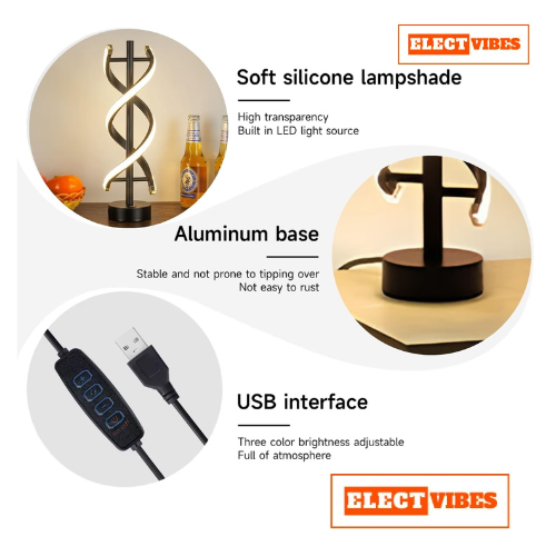 ELECTVIBES Modern DNA Helix Table Lamp LED Spiral Design Black Base with Warm Light Dual Spiral LED Table Lamp – Modern Acrylic Decorative Bedside Light with Warm Ambient Glow for Bedroom, Living Room, Festive & Home Décor (PACK OF 1) - Image 7