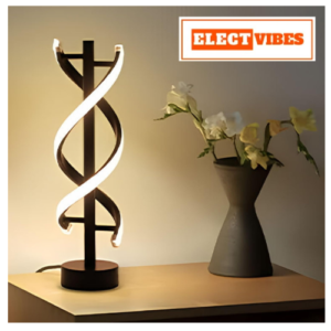 ELECTVIBES Modern DNA Helix Table Lamp  LED Spiral Design Black Base  with Warm Light Dual Spiral LED Table Lamp – Modern Acrylic Decorative Bedside Light with Warm Ambient Glow for Bedroom, Living Room, Festive & Home Décor (PACK OF 1)