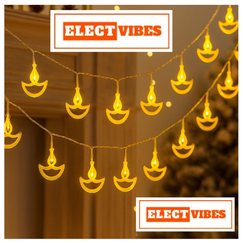ELECTVIBES Diya Metal String Light 14 LED, 3 Meter Plug-In, Warm White (PACK OF 1)