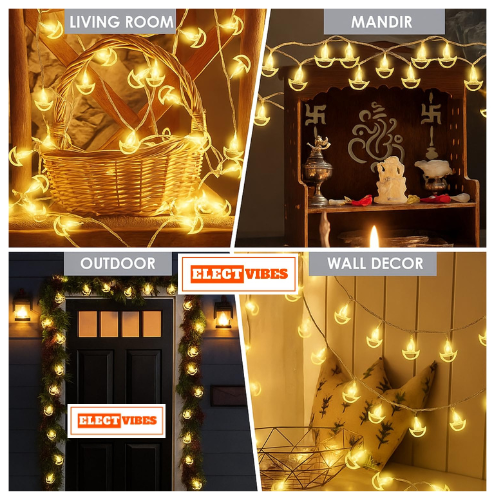 ELECTVIBES Diya Metal String Light 14 LED, 3 Meter Plug-In, Warm White (PACK OF 1) - Image 7