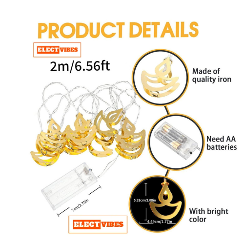 ELECTVIBES Diya Metal String Light 14 LED, 3 Meter Plug-In, Warm White (PACK OF 1) - Image 5