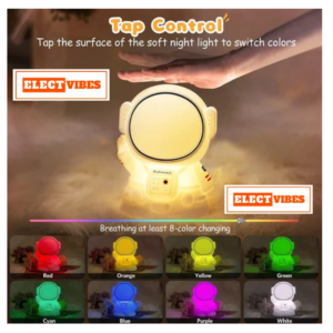 ELECTVIBES Astronaut Silicone Night Lamp for Kids | RGB Color-Changing LED Bedside Light with Touch Control & 8 Lighting Modes | Rechargeable Nursery Lamp for Bedroom & Gifting, Multicolor (PACK OF 1)