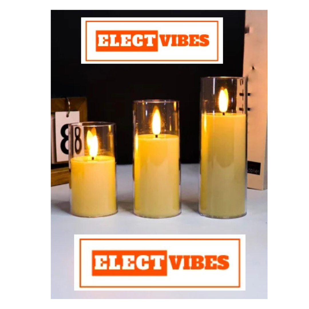 ELECTVIBES Wicked Glass T-Light Candle Flameless LED Pillar Candles with Clear Glass Effect Cover (Set of 3) – Battery Operated Flickering Candle Lights for Home, Parties, Weddings & Decoration (PACK OF 1) - Image 10
