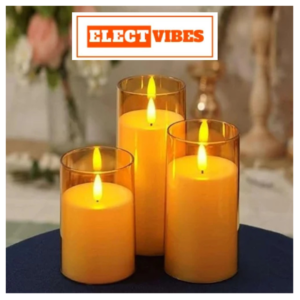 ELECTVIBES Wicked Glass T-Light Candle Flameless LED Pillar Candles with Clear Glass Effect Cover (Set of 3) – Battery Operated Flickering Candle Lights for Home, Parties, Weddings & Decoration (PACK OF 1)