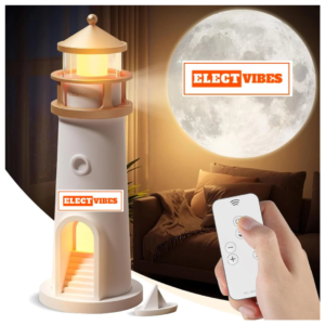 ELECTVIBES Lighthouse Lamp Galaxy Moon Projector Lamp Night Light LED Light with Remote, 4 Brightness Levels, Timer, USB Rechargeable Tabletop Light for Kids Bedroom & Aesthetic Room Décor (PACK OF 1)