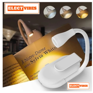 ELECTVIBES Mini Clip-On Reading Lamp – USB Rechargeable, Eye-Caring Night Light with 3 Light Modes, Special Folding Design, Perfect for Students (White)(PACK OF 1)
