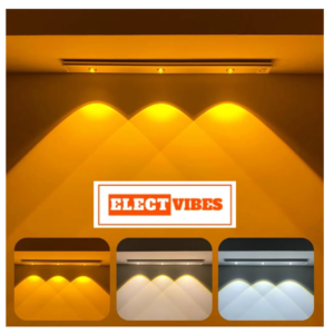 ELECTVIBES 40cm Motion Sensor Under Cabinet LED, 400mAh Battery, Dimmable USB Rechargeable Closet Lamp, Wireless Stick-On for Wardrobe, Kitchen, Stairs (Pack of 1) Yellow