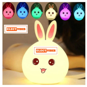 ELECTVIBES Silicone Rabbit Night Light – USB Rechargeable 7-Color LED Lamp with Touch Sensor for Kids Bedroom & Gift Purpose (PACK OF 1)