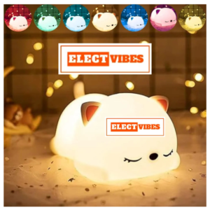 ELECTVIBES Silicone Sleeping Cat Night Light – Touch-Control Color-Changing LED Lamp, USB Rechargeable, Multicolor Night Light for Kids, Romantic Decor, Valentine Day Gift, Love Gift for Her (PACK OF 1)
