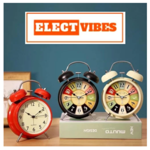 ELECTVIBES Vintage Black Twin Bell Alarm Clock Loud Analog Metal Table Clock with Night LED for Kids,Vintage Twin Bell Alarm Clock, Analog Display, Night LED Light, Extra Loud Heavy Ringer, Table Clock for Students and Kids Home, Office, Bedroom, Living Room, Home Decor (Black Rainbow Clock)(PACK OF 1)