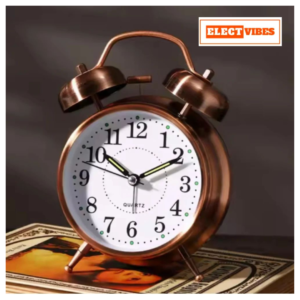 ELECTVIBES ELECTVIBES Vintage Copper Twin Bell Alarm Clock Analog Display, Loud Alarm, Night, Vintage Brass Twin Bell Table Top Alarm Clock with LED Night Light Display - Ideal for Bedroom, Heavy Sleepers, Adults, Kids and Students (Copper) (PACK OF 1)