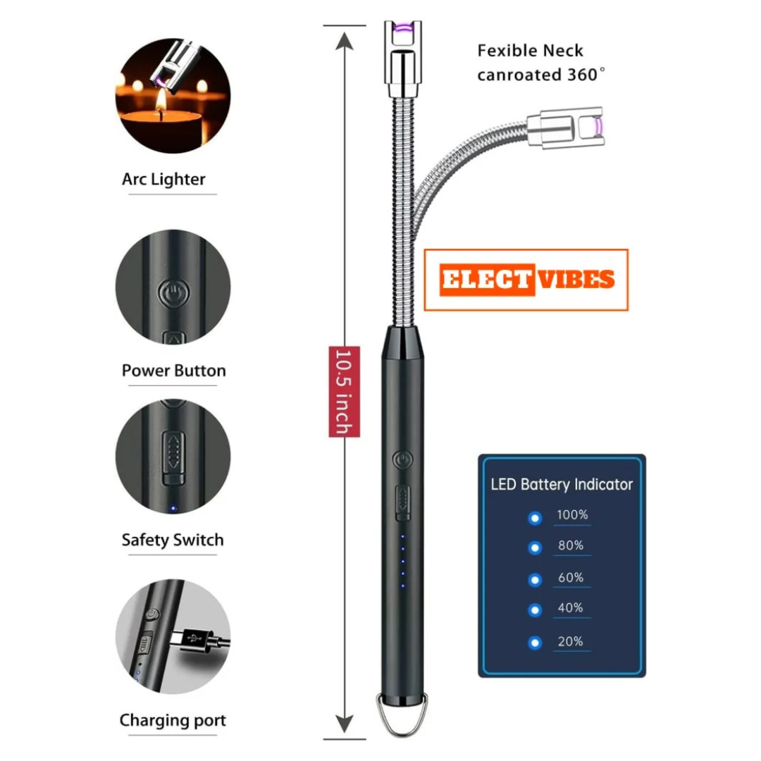 ELECTVIBES Rechargeable Electric Gas Lighter for Kitchen, Lighter for Gas Stove, Candles, Pooja, C-Type USB, Kitchen Tools, Multi Purpose - 360° Flexible & Windproof, (PACK OF 1) - Image 2