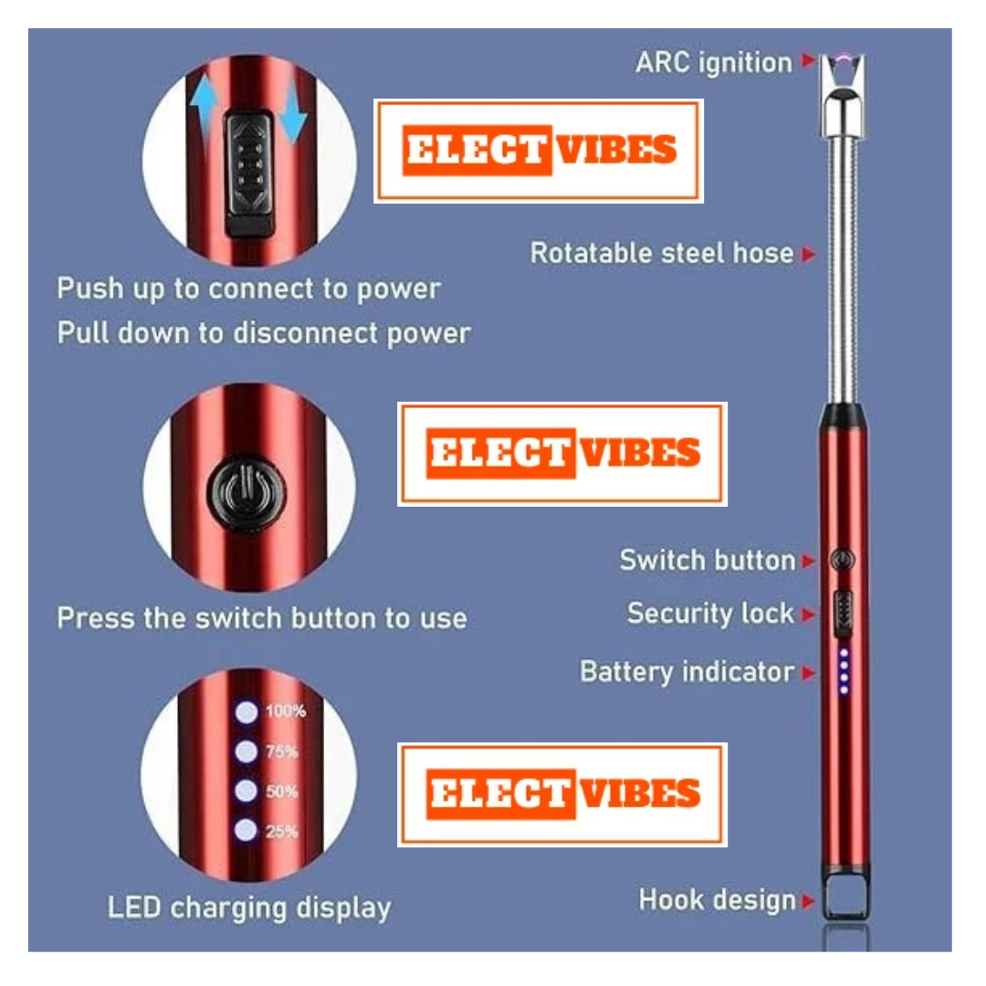 ELECTVIBES Rechargeable Electric Gas Lighter for Kitchen, Lighter for Gas Stove, Candles, Pooja, C-Type USB, Kitchen Tools, Multi Purpose - 360° Flexible & Windproof, (PACK OF 1) - Image 10
