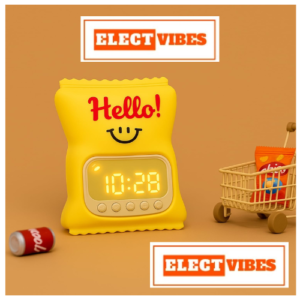 ELECTVIBES Hello Digital Alarm Clock with LED Display & Night Light | Cute Cartoon Design, Snooze, Timer & Temperature | Bedside Clock for KIDS (PACK OF 1)