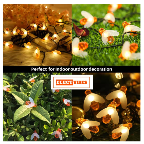 ELECTVIBES Honey Bee String Light 14 Led, 3 Meter With Plug in Warm White, Honey Bee String Fairy Lights – Battery Powered, Waterproof Decorative Lights for Home, Diwali, Christmas, Halloween & Party Décor |Warm White (Pack of 1) - Image 9