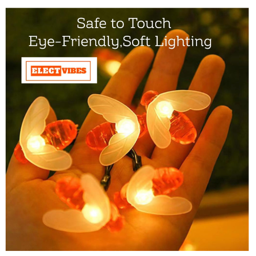 ELECTVIBES Honey Bee String Light 14 Led, 3 Meter With Plug in Warm White, Honey Bee String Fairy Lights – Battery Powered, Waterproof Decorative Lights for Home, Diwali, Christmas, Halloween & Party Décor |Warm White (Pack of 1) - Image 7