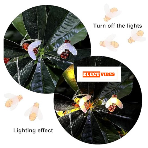ELECTVIBES Honey Bee String Light 14 Led, 3 Meter With Plug in Warm White, Honey Bee String Fairy Lights – Battery Powered, Waterproof Decorative Lights for Home, Diwali, Christmas, Halloween & Party Décor |Warm White (Pack of 1) - Image 6