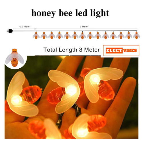 ELECTVIBES Honey Bee String Light 14 Led, 3 Meter With Plug in Warm White, Honey Bee String Fairy Lights – Battery Powered, Waterproof Decorative Lights for Home, Diwali, Christmas, Halloween & Party Décor |Warm White (Pack of 1) - Image 4
