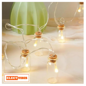 ELECTVIBES  Mini Jar String Light Ac Plug-In Powered 14 LED, 3 Meter Warm White – Decorative Waterproof Fairy Lights for Indoor/Outdoor, Garden, Diwali, Christmas, Wedding, Party & Festival Decoration (Pack of 1)