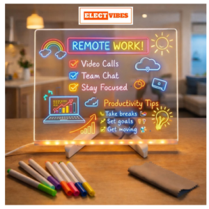 ELECTVIBES LED Acrylic Writing Board with 7 Pen & Light – 20x 20 cm DIY 3D Rewritable Message Pad, Personalized Night Lamp & LED Display for Home, Office Desk Decor & Gift (PACK OF 1)