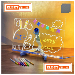 ELECTVIBES LED Acrylic Writing Board with Light & 7 Pens | 30x20 cm DIY 3D Rewritable Message Pad | Personalized Night Lamp & Display Board for Home, Office Desk, Kids & Gifts (PACK OF 1)