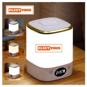 ELECTVIBES LED Touch Table Lamp with Built-in Clock (H & M Buttons to Set Time) – Rechargeable Cube Shape Lamp with Golden Touch, 3-Color Dimmable Night Light for Bedroom, Office & Home Décor (PACK OF 1)