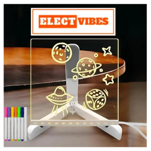 ELECTVIBES Acrylic Writing Board   DIY Message Pad with 7 Pens,  15x15 cm Light, for Desk Corded Electric 15x15 cm DIY 3D Rewritable Message Pad | Personalized Night Lamp & Display Board for Home, Office Desk, Kids & Gifts (PACK OF 1)