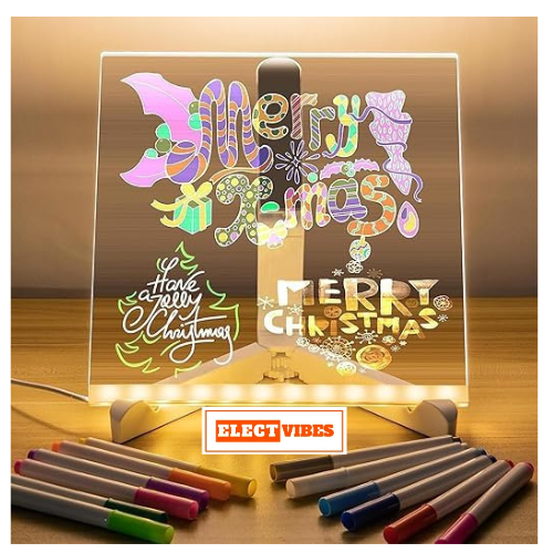 ELECTVIBES LED Acrylic Writing Board with Light & 7 Pens | 15x15 cm DIY 3D Rewritable Message Pad | Personalized Night Lamp & Display Board for Home, Office Desk, Kids & Gifts (PACK OF 1) - Image 8