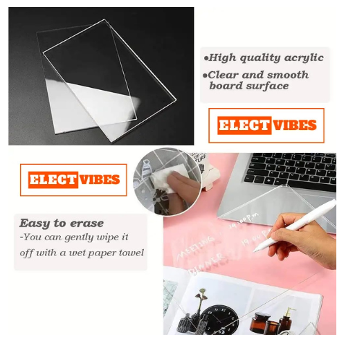 ELECTVIBES LED Acrylic Writing Board with Light & 7 Pens | 15x15 cm DIY 3D Rewritable Message Pad | Personalized Night Lamp & Display Board for Home, Office Desk, Kids & Gifts (PACK OF 1) - Image 7