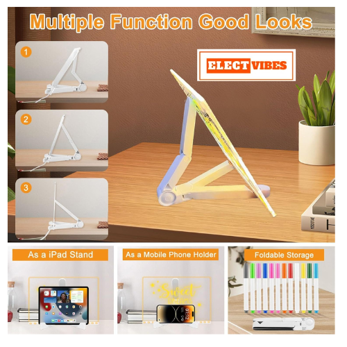 ELECTVIBES LED Acrylic Writing Board with Light & 7 Pens | 15x15 cm DIY 3D Rewritable Message Pad | Personalized Night Lamp & Display Board for Home, Office Desk, Kids & Gifts (PACK OF 1) - Image 6