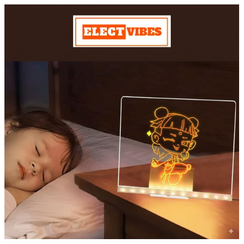 ELECTVIBES LED Acrylic Writing Board with Light & 7 Pens | 15x15 cm DIY 3D Rewritable Message Pad | Personalized Night Lamp & Display Board for Home, Office Desk, Kids & Gifts (PACK OF 1) - Image 5