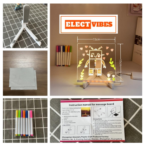 ELECTVIBES LED Acrylic Writing Board with Light & 7 Pens | 15x15 cm DIY 3D Rewritable Message Pad | Personalized Night Lamp & Display Board for Home, Office Desk, Kids & Gifts (PACK OF 1) - Image 4